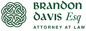 Logo featuring a green Celtic knot beside the text "Brandon Davis Esq Attorney at Law" in green.